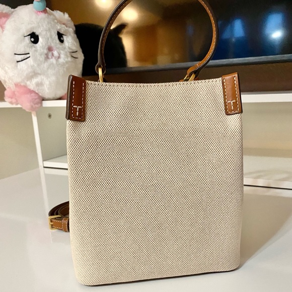 🍀NEW🤍☘️Tory Burch Blake canvas Bucket Bag/satchel bag/crossbody bag/natural - Picture 3 of 9